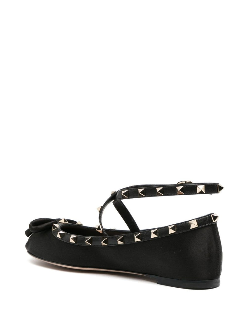 ROCKSTUD SATIN BALLERINA SHOES