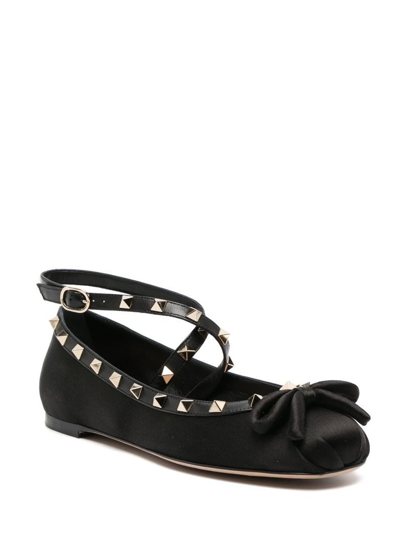 ROCKSTUD SATIN BALLERINA SHOES