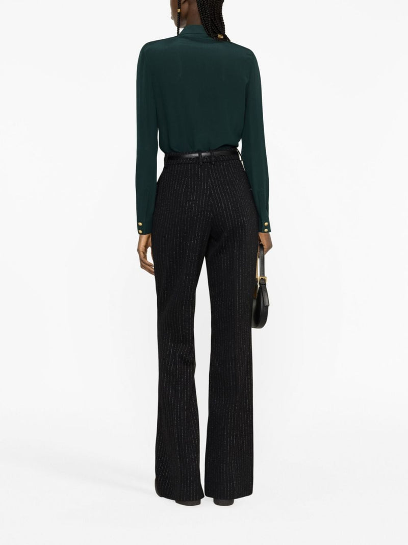 STRIPED WOOL-BLEND FLARED TROUSERS