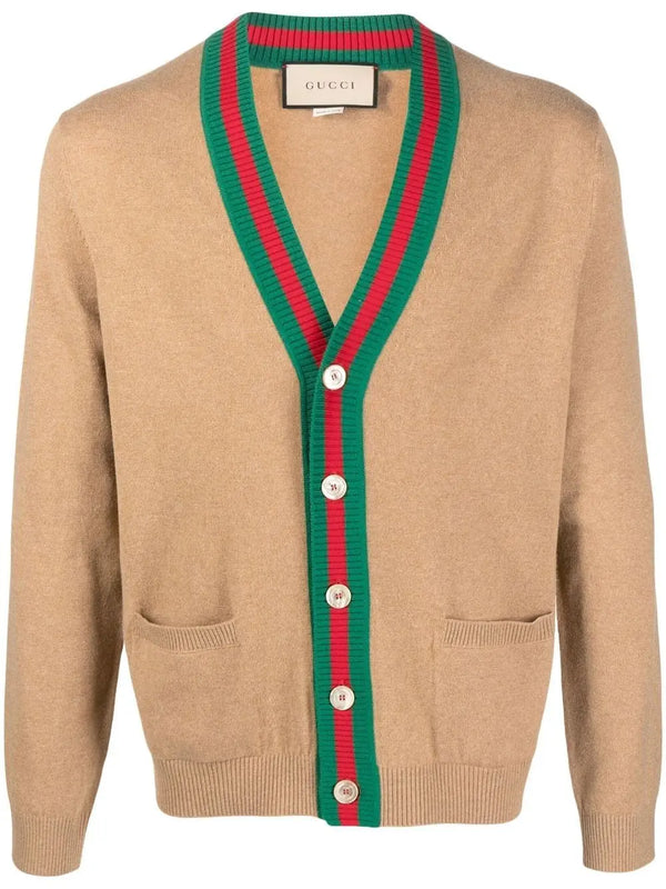 WEB-STRIPE CASHMERE CARDIGAN