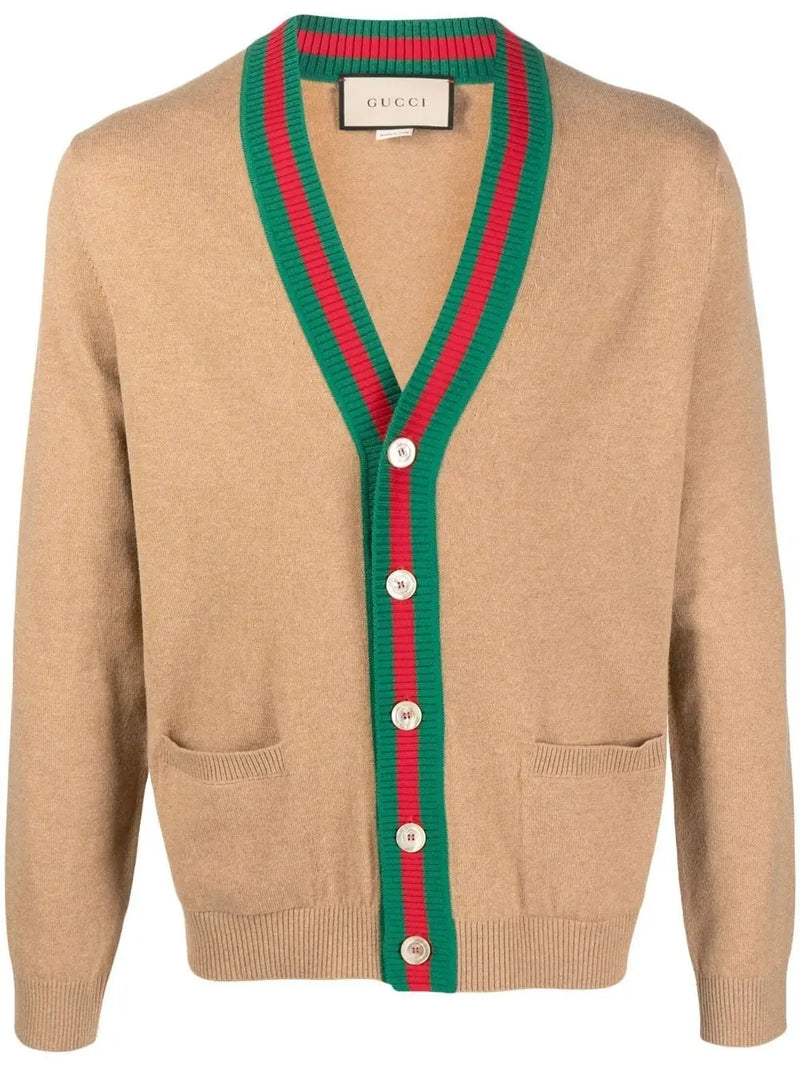 WEB-STRIPE CASHMERE CARDIGAN