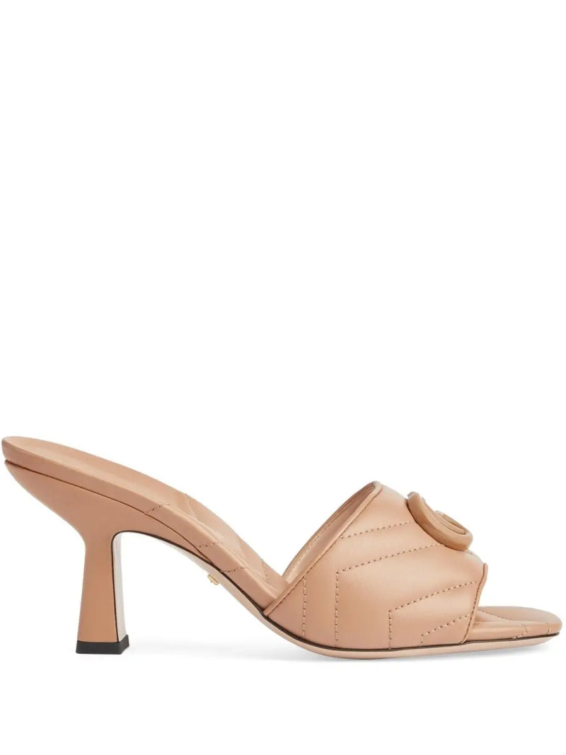 MATELASSÉ-EFFECT LEATHER MULES