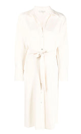 TIED-WAIST V-NECK SHIRT DRESS