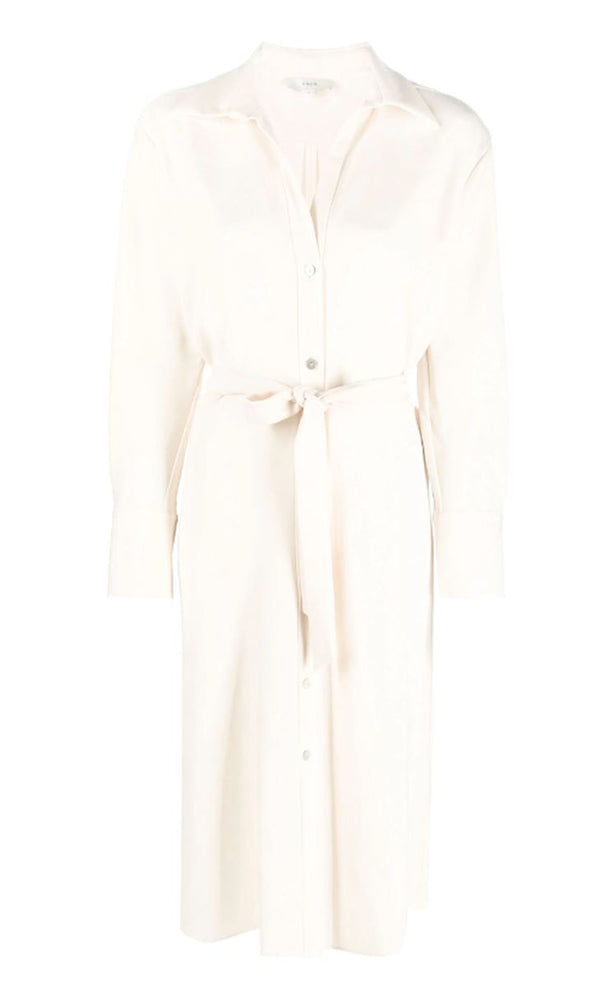 TIED-WAIST V-NECK SHIRT DRESS