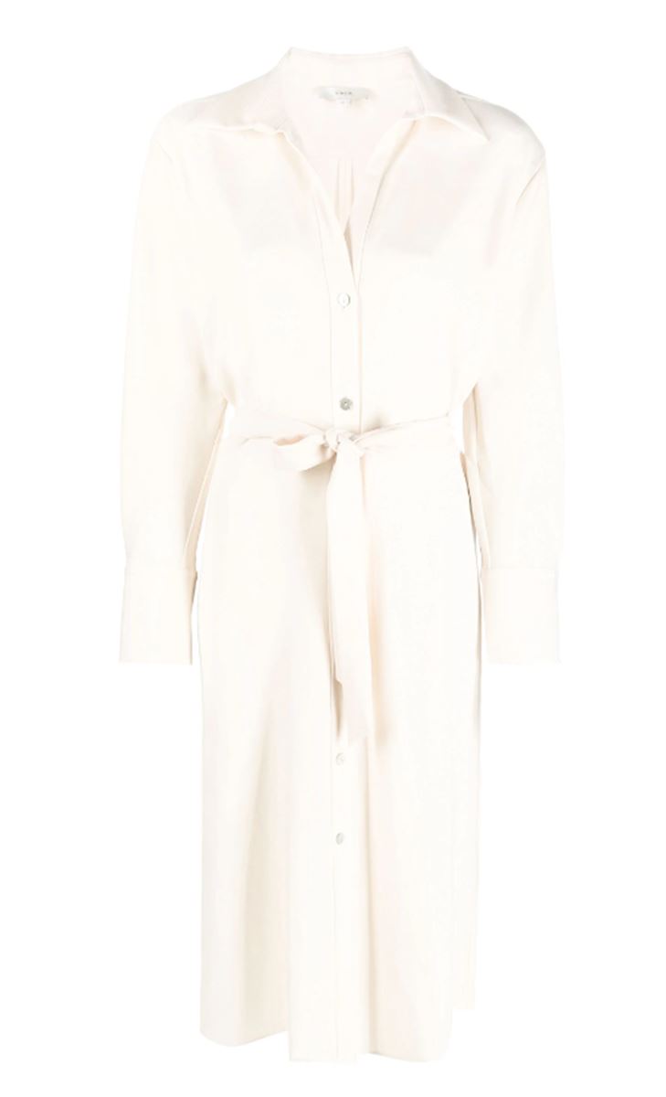 TIED-WAIST V-NECK SHIRT DRESS