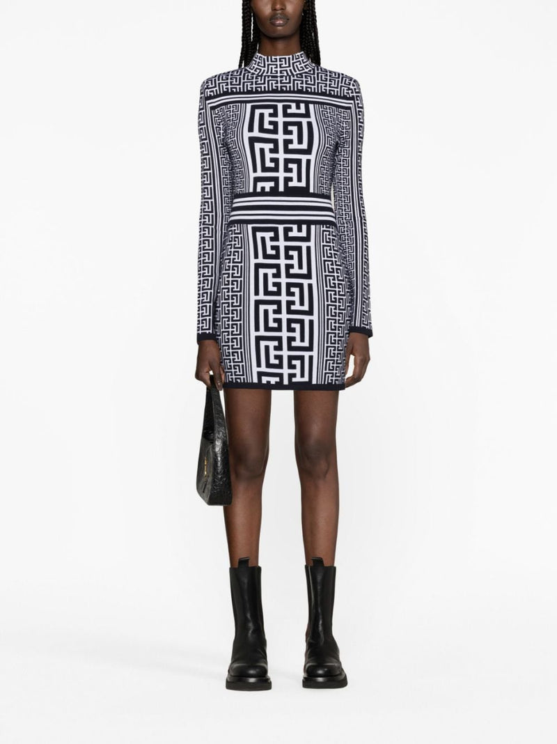 MONOGRAM-PRINT LONG-SLEEVE MINIDRESS