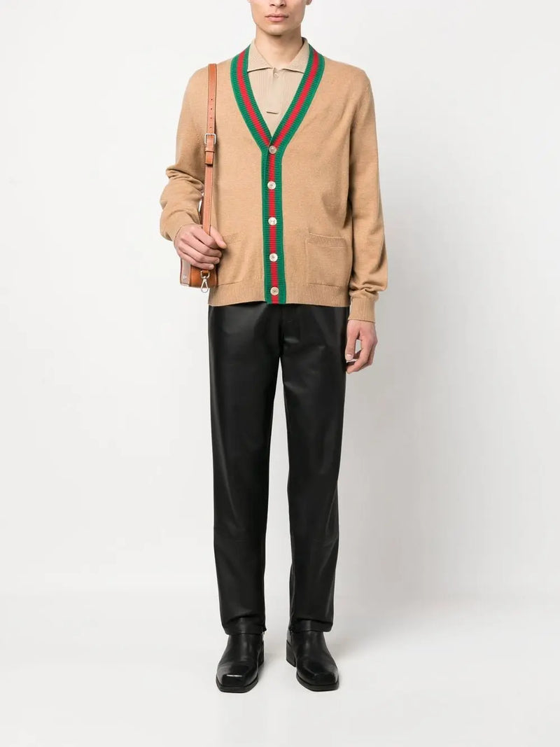 WEB-STRIPE CASHMERE CARDIGAN