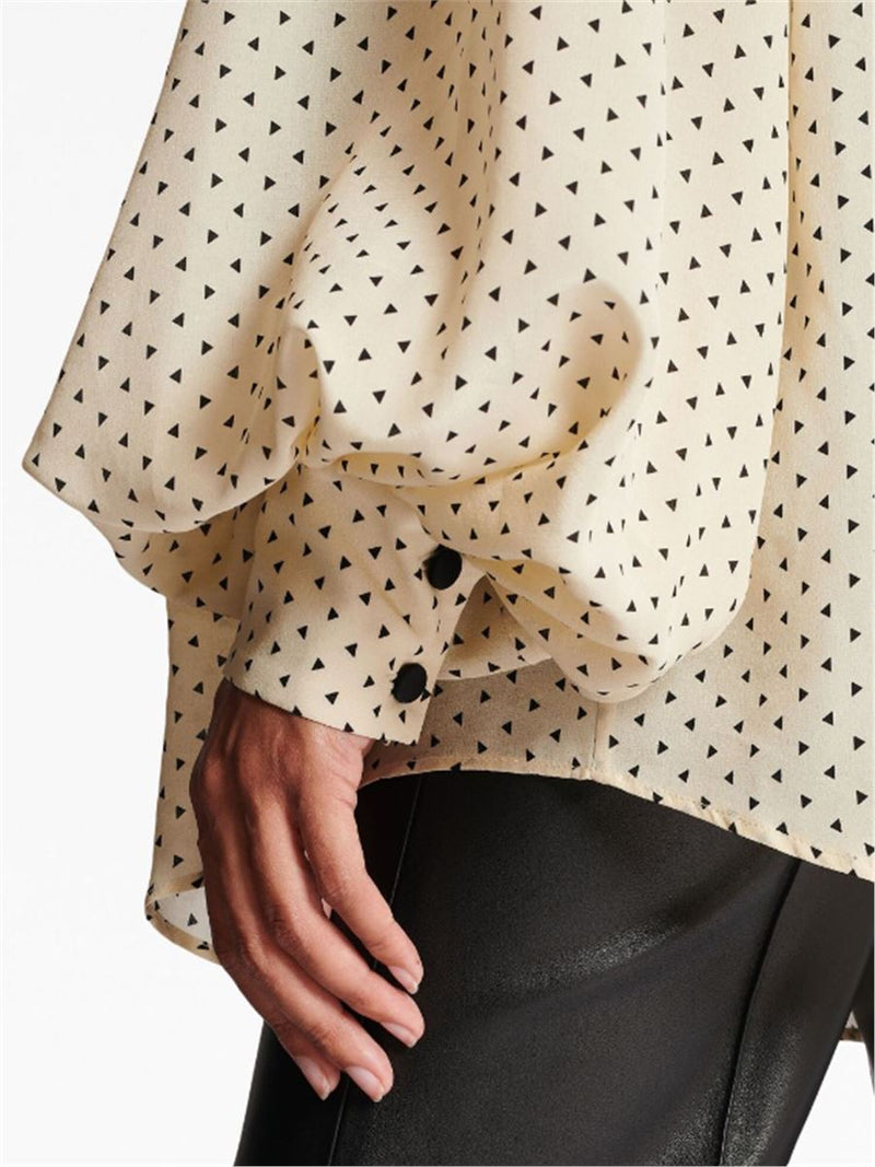 PRINTED PUSSY BOW SILK BLOUSE