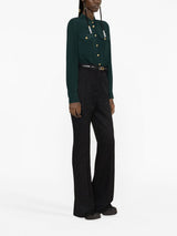 STRIPED WOOL-BLEND FLARED TROUSERS