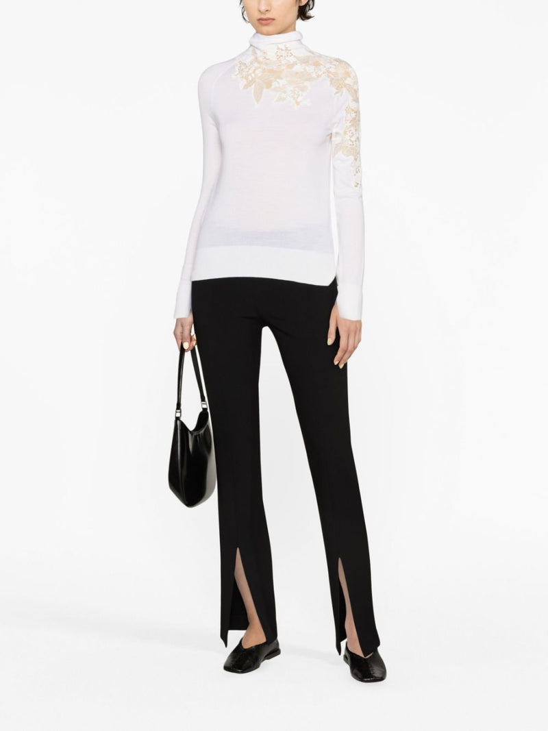 LACE-TRIM WOOL JUMPER