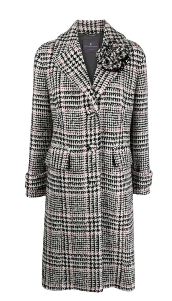 HOUNDSTOOTH-PATTERN SINGLE-BREASTED COAT