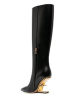 LOGO-HEEL LEATHER BOOTS