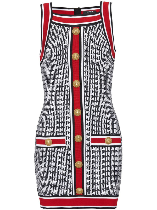 BUTTON-EMBELLISHED MONOGRAM MINIDRESS