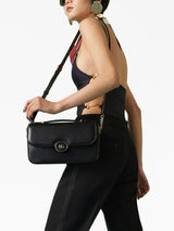 FOLDOVER-TOP LEATHER SHOULDER BAG