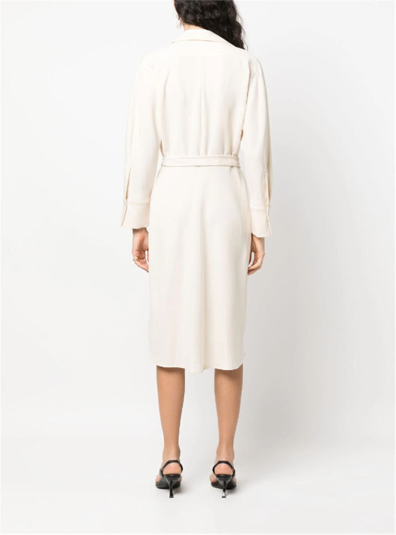 TIED-WAIST V-NECK SHIRT DRESS
