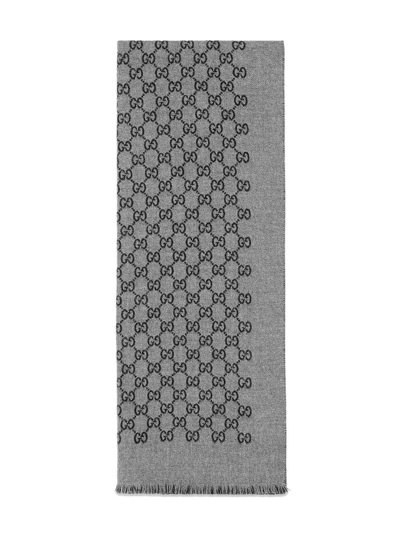 GREY GG JACQUARD WOOL SCARF