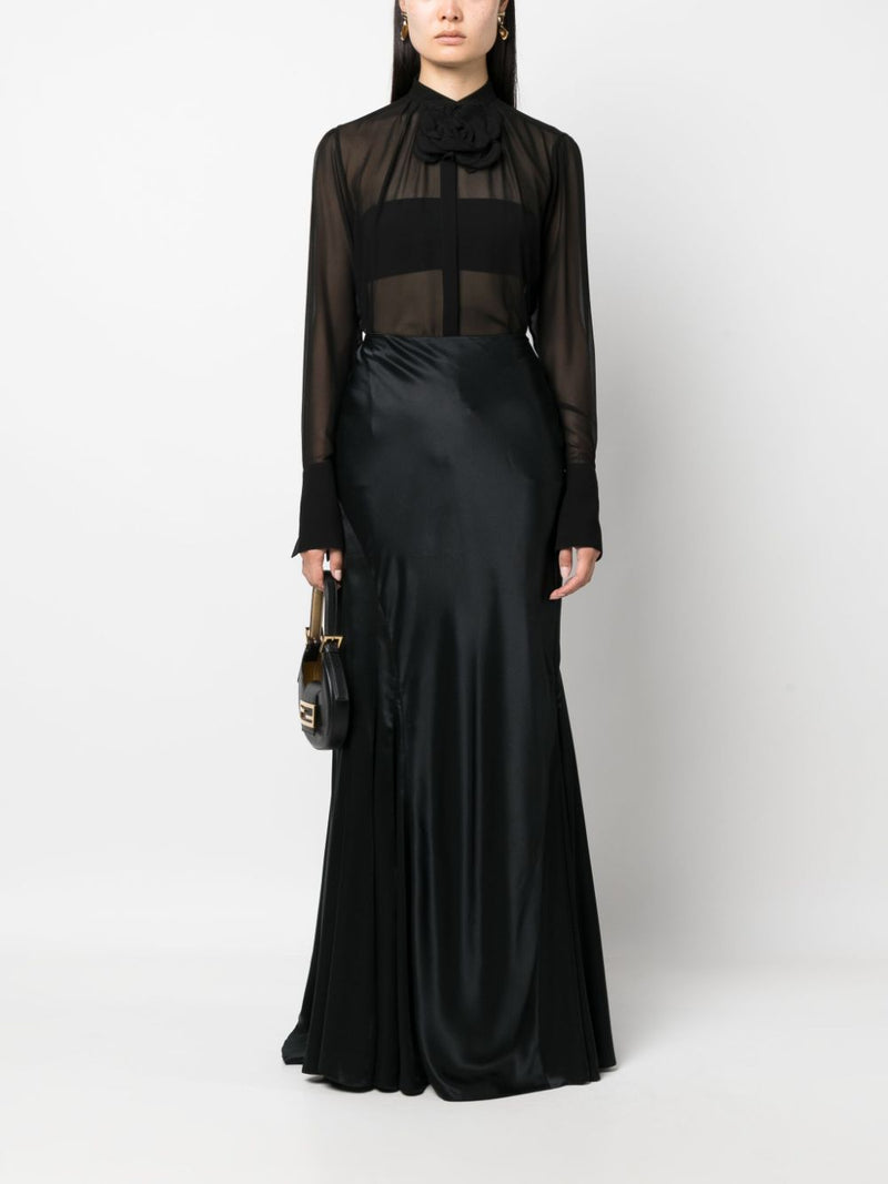 DETACHABLE FLORAL APPLIQUÉE SHEER SILK BLOUSE