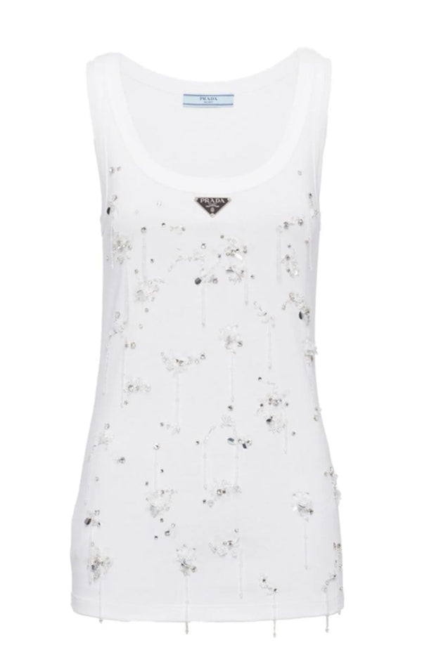 EMBROIDERED RIBBED TANK TOP