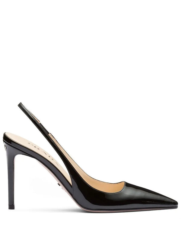 TRIANGLE LOGO LEATHER SLINGBACK PUMPS