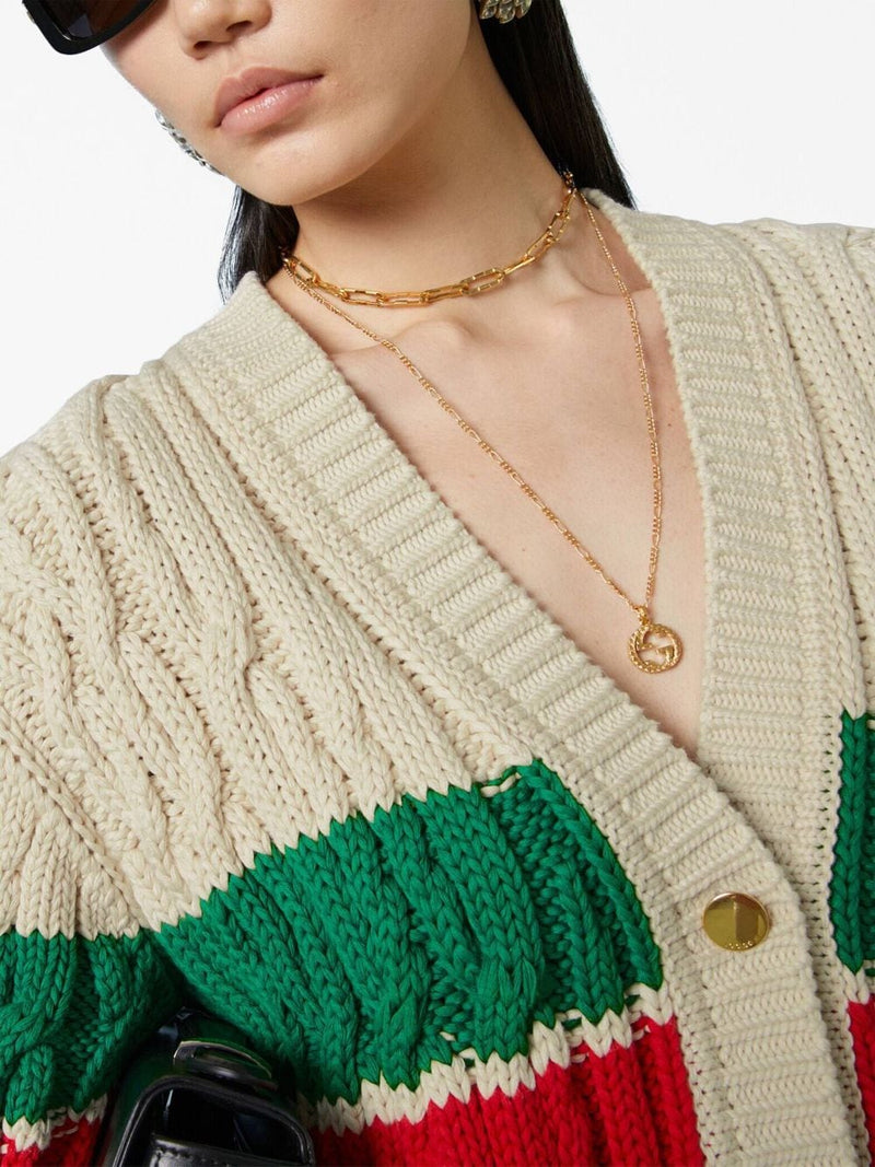 WEB STRIPE CABLE-KNIT CARDIGAN