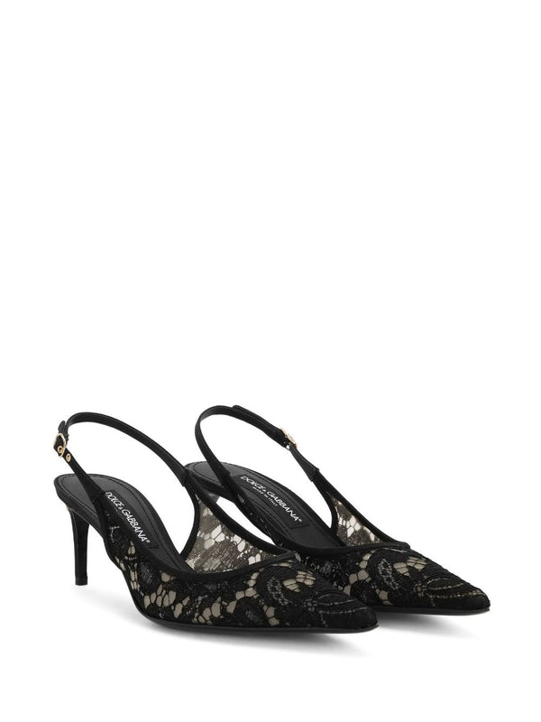 POINTED-TOE LACE-PANELLED PUMPS