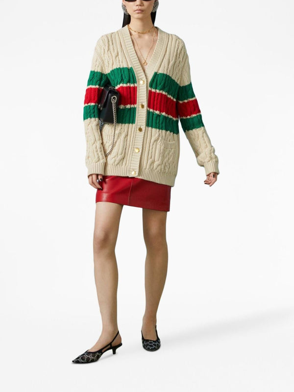 WEB STRIPE CABLE-KNIT CARDIGAN