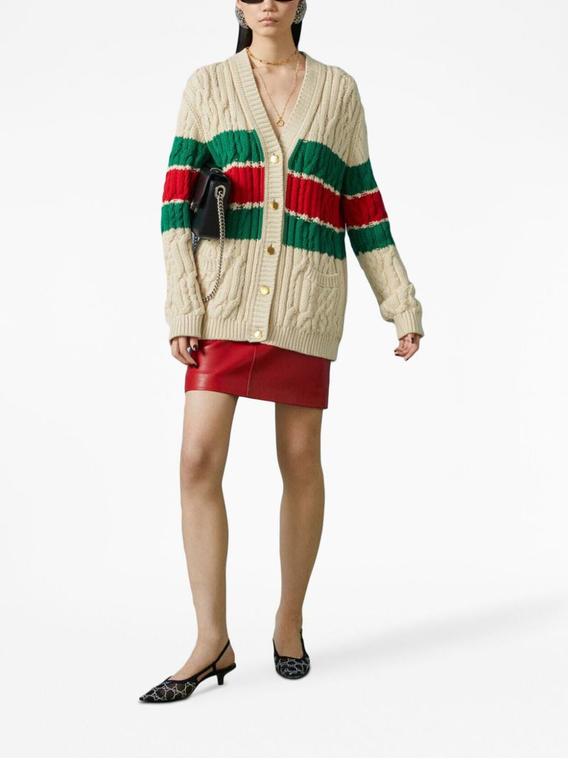 WEB STRIPE CABLE-KNIT CARDIGAN