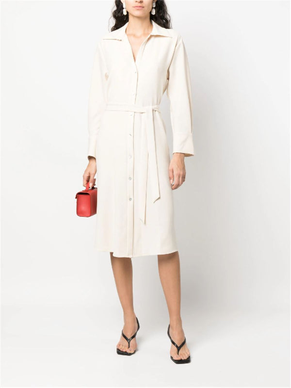 TIED-WAIST V-NECK SHIRT DRESS