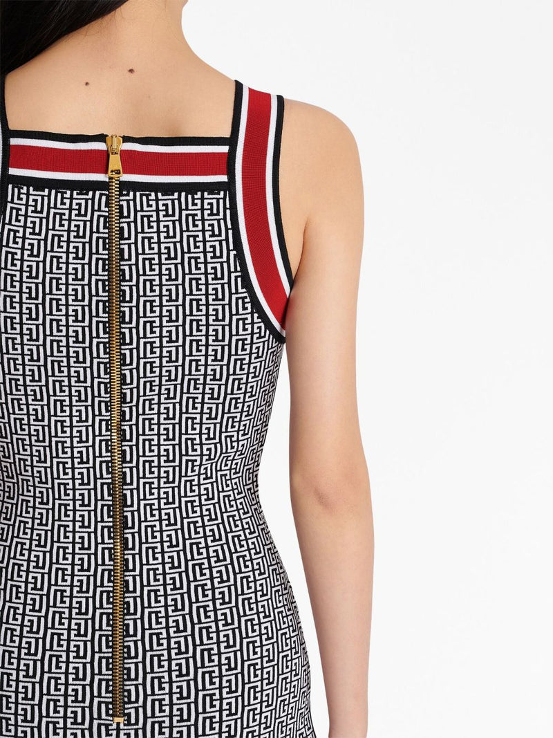 BUTTON-EMBELLISHED MONOGRAM MINIDRESS