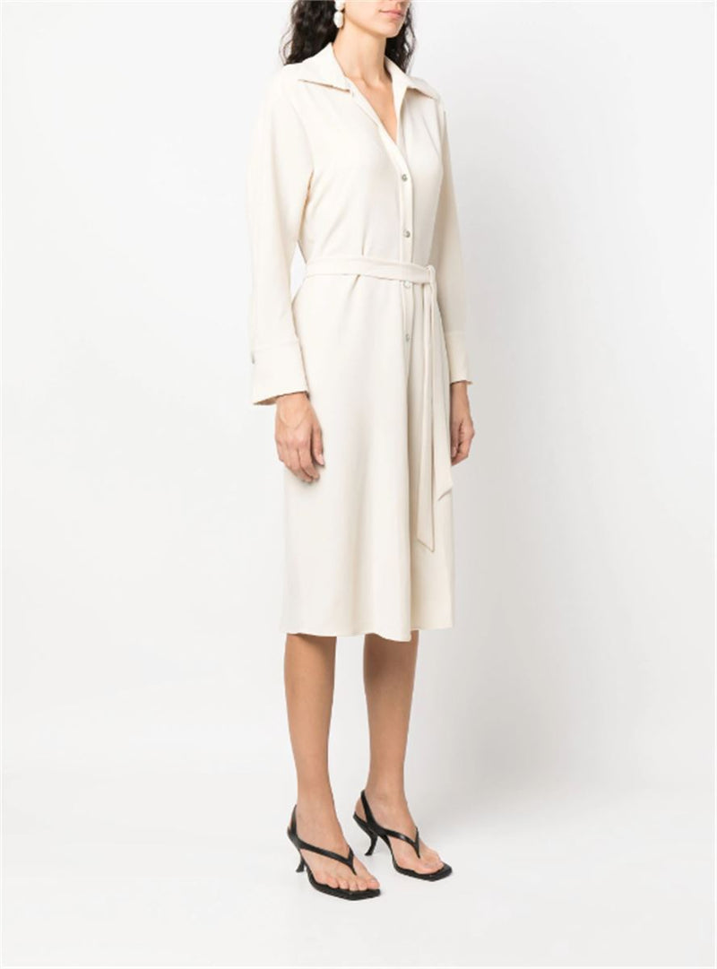 TIED-WAIST V-NECK SHIRT DRESS
