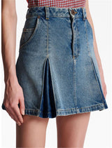 PLEATED DENIM SKIRT