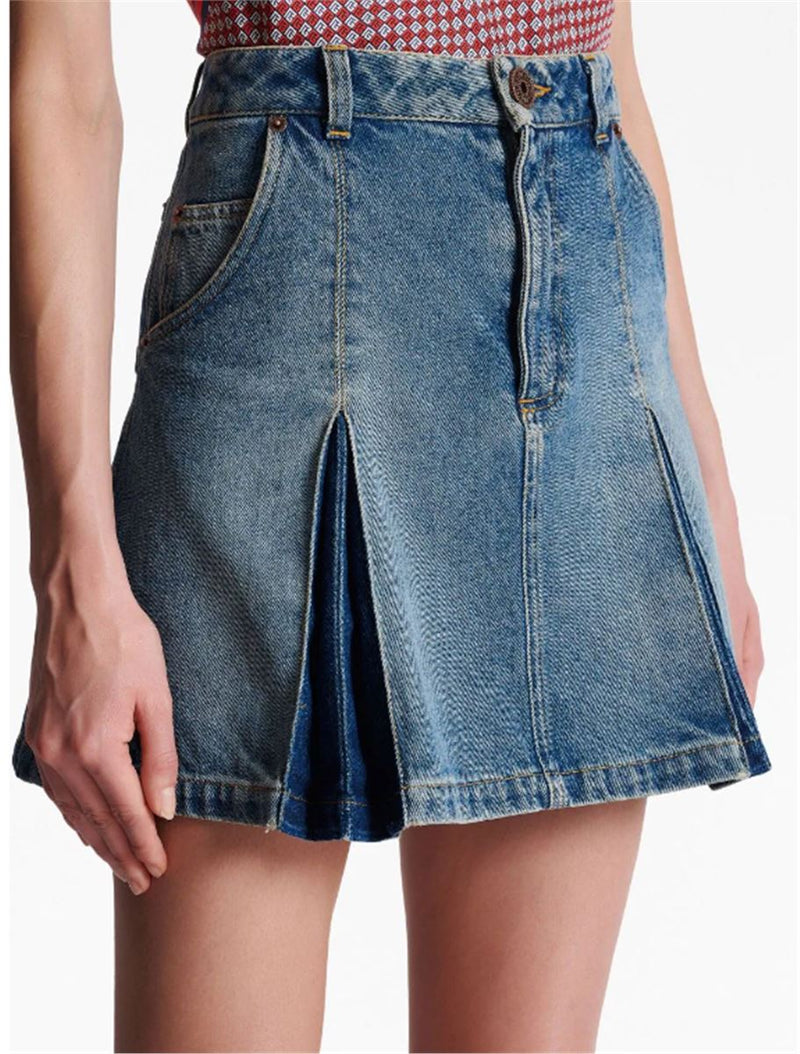 PLEATED DENIM SKIRT