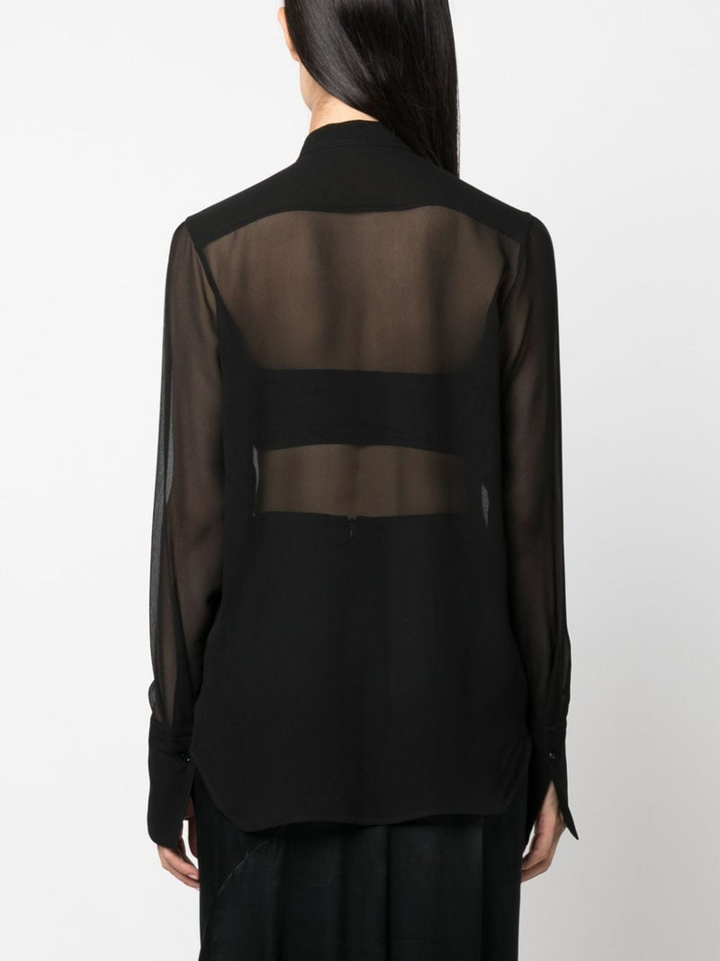 DETACHABLE FLORAL APPLIQUÉE SHEER SILK BLOUSE