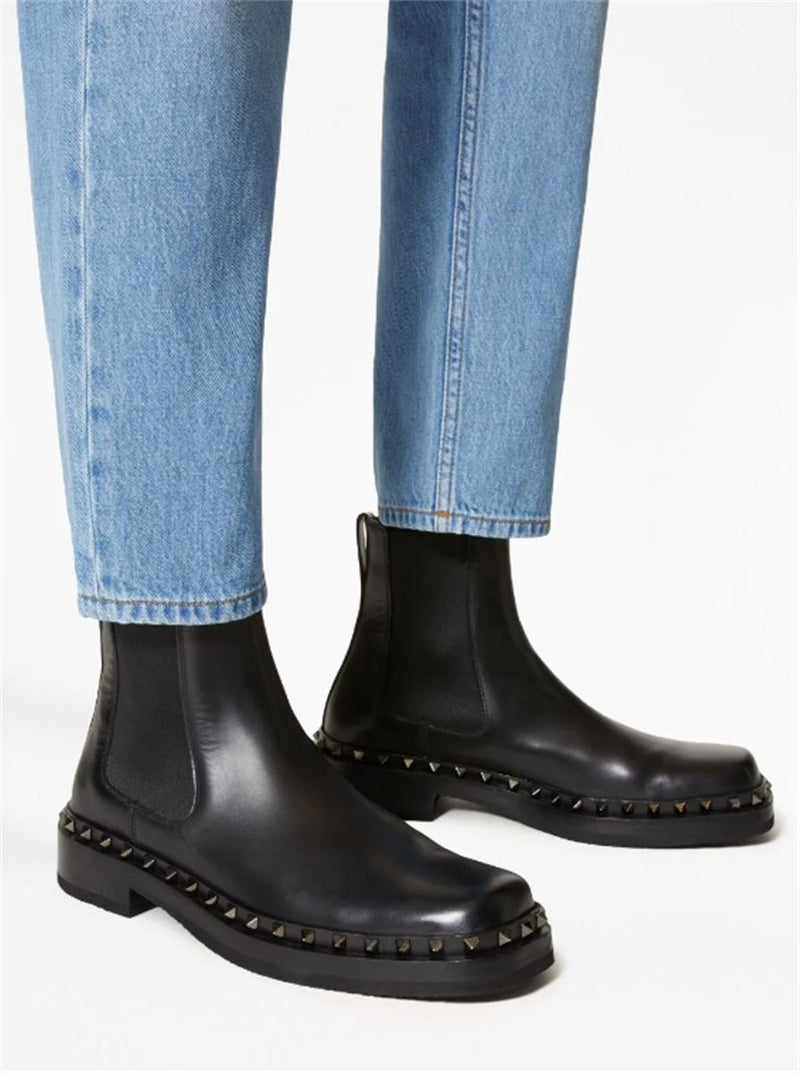 M-WAY ROCKSTUD LEATHER ANKLE BOOTS