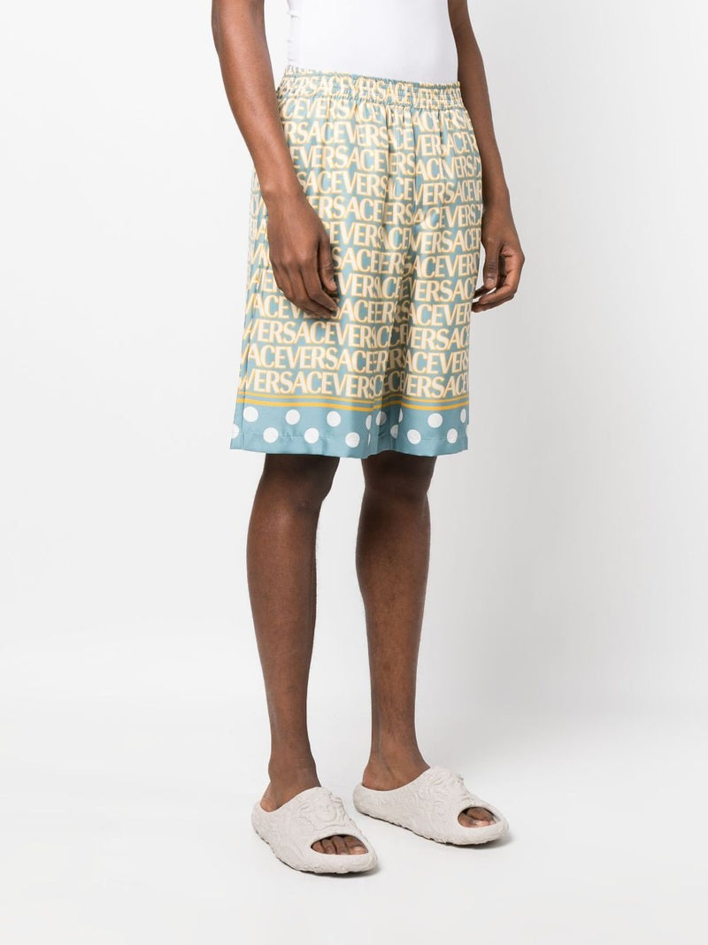 VERSACE ALLOVER-PRINT SILK SHORTS