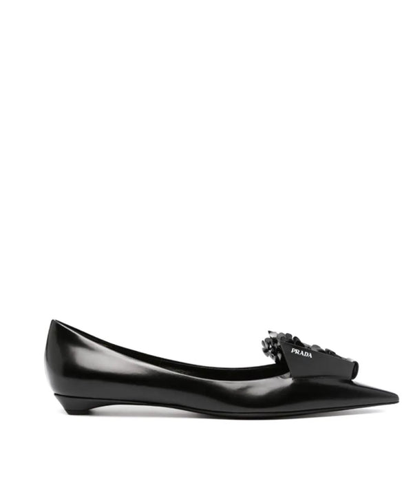FLOWER-EMBELLISHED LEATHER BALLERINA PUMPS