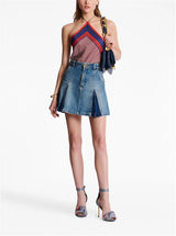 PLEATED DENIM SKIRT