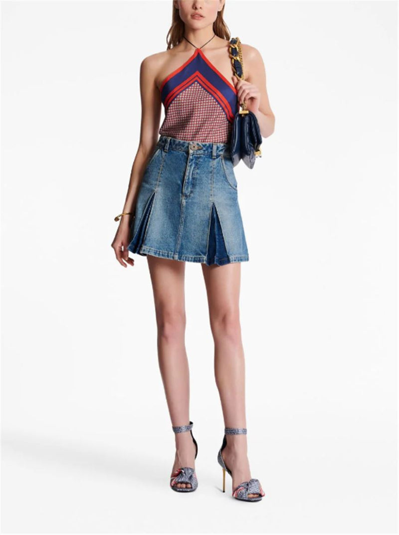PLEATED DENIM SKIRT