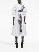 ORCHID-PRINT SHIRT FLARED DRESS