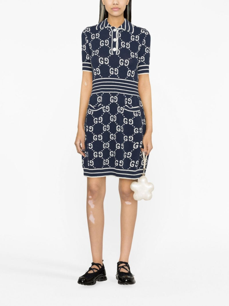 GG DAMIER-JACQUARD POLO DRESS