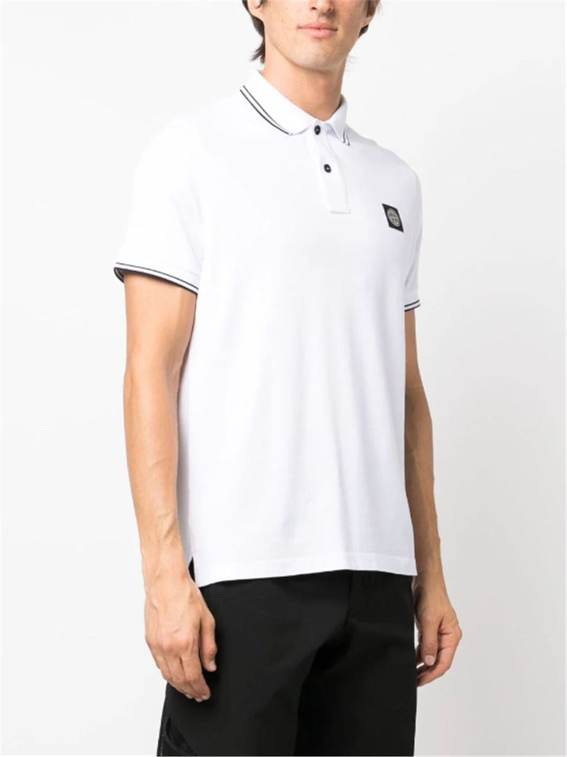 COMPASS-PATCH COTTON POLO SHIRT