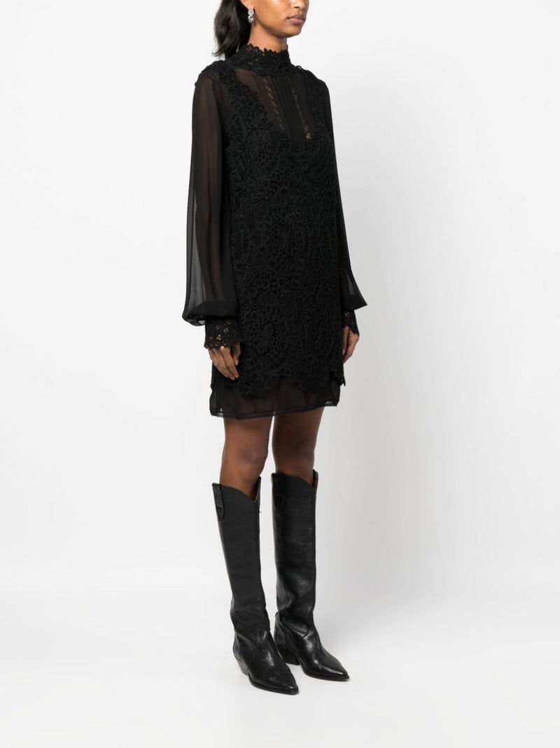 FLORAL-LACE HIGH-NECK MINIDRESS