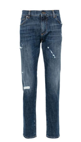 RIPPED-DETAIL TAPERED JEANS