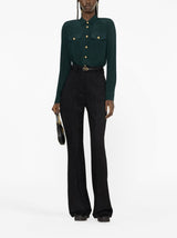 STRIPED WOOL-BLEND FLARED TROUSERS