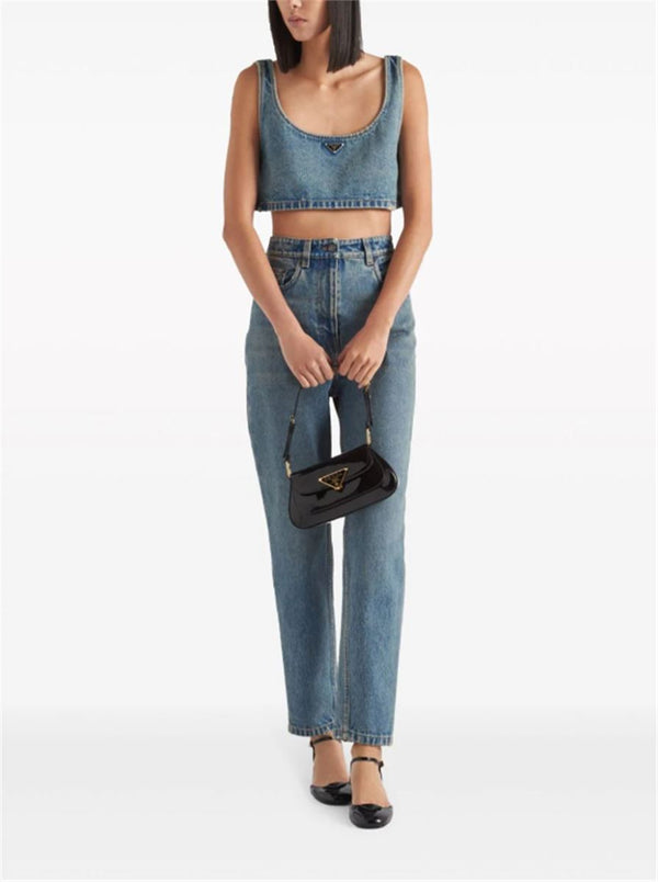 TRIANGLE-LOGO DENIM CROP TOP