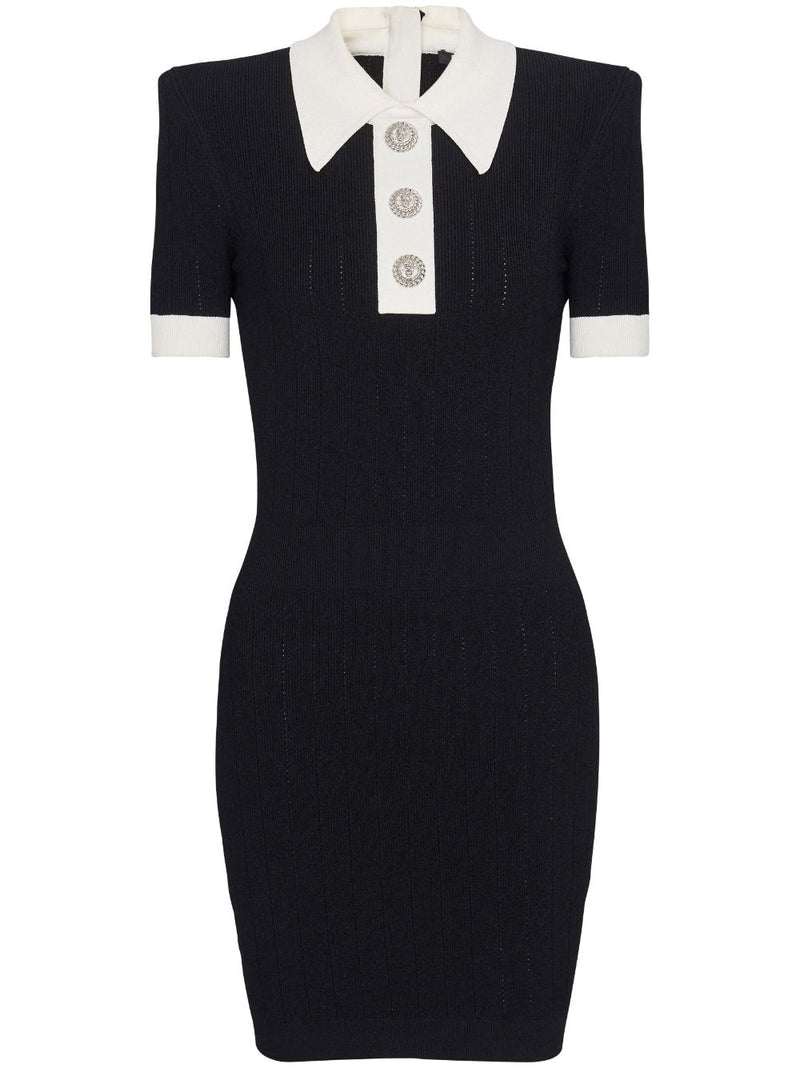 RIBBED-KNIT POLO MINIDRESS