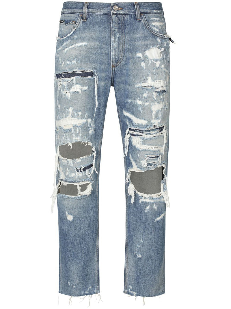 RIPPED-DETAIL STRAIGHT-LEG JEANS