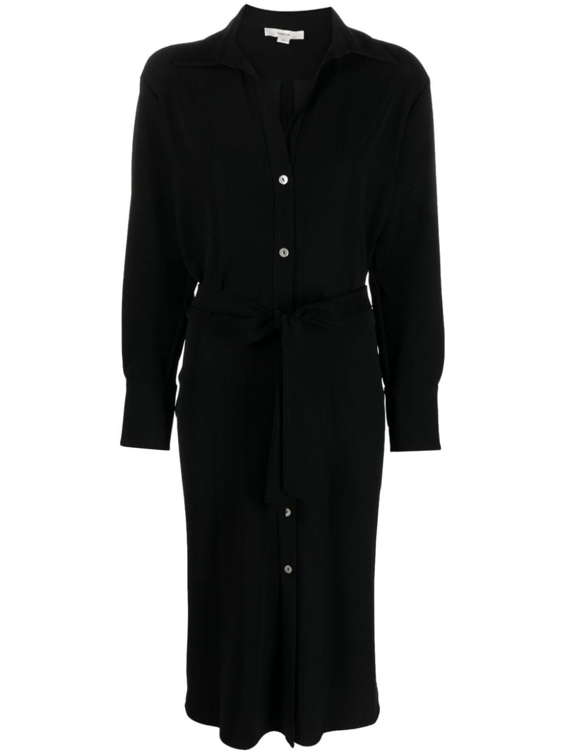TIED-WAIST V-NECK SHIRT DRESS