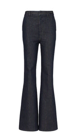 STRIPED HIGH-RISE FLARED JEANS