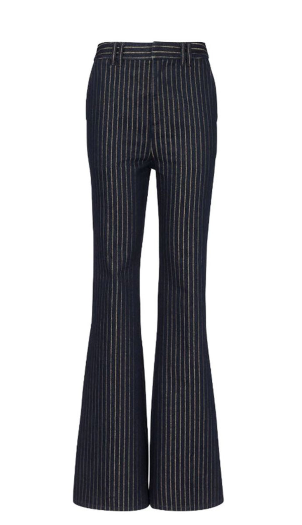 STRIPED HIGH-RISE FLARED JEANS